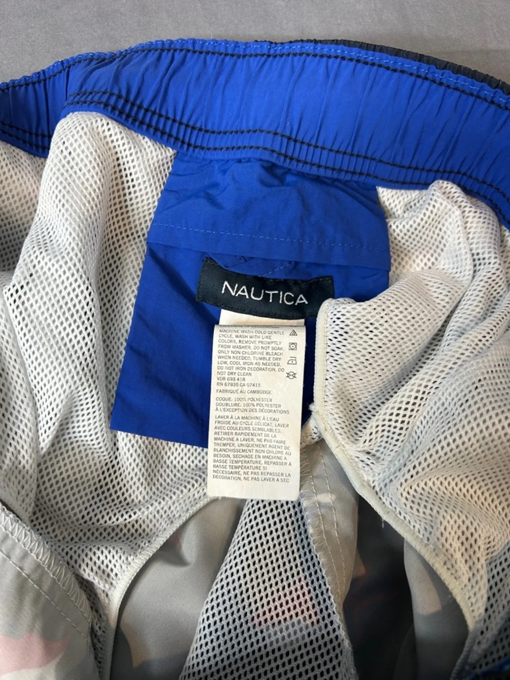 Nautica Navy‎ Swim Trunks with Red, Blue & White Nautical Print